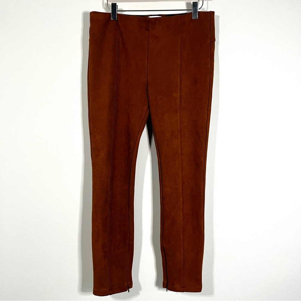 Anthropologie Faux Suede Pintuck Leggings Ankle Zip Burnt Copper 29P